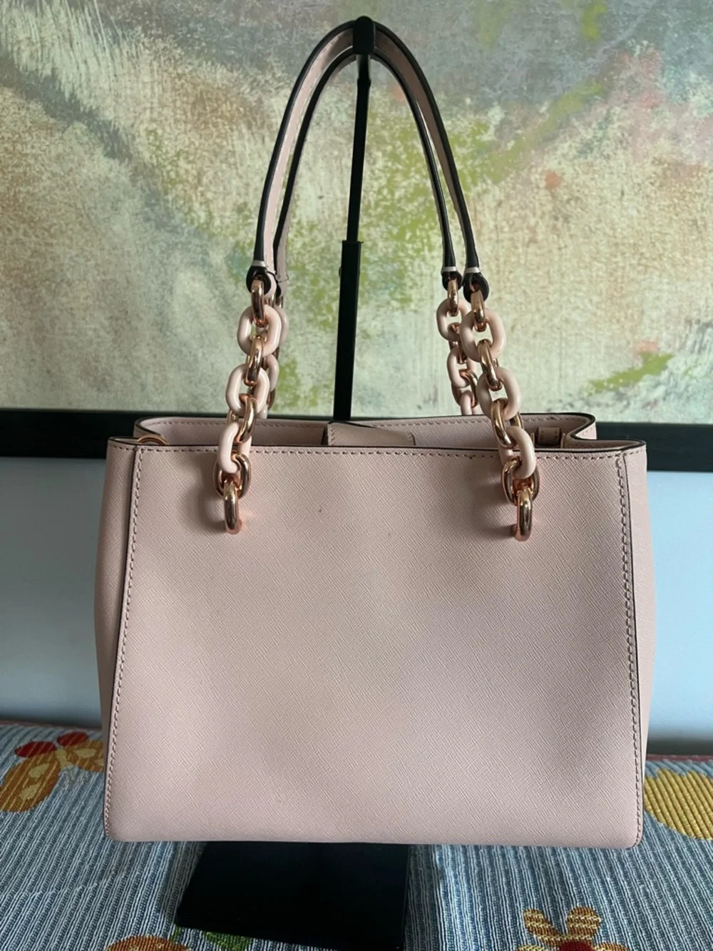 Michael Kors Blush Pink Saffiano Shoulder Tote with Rose Gold Chain Detail - Picture 5 of 13